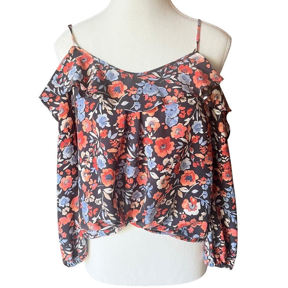 JOIE Birtha Cold-Shoulder Floral Print Silk Blouse Women's S Colorful Boho
